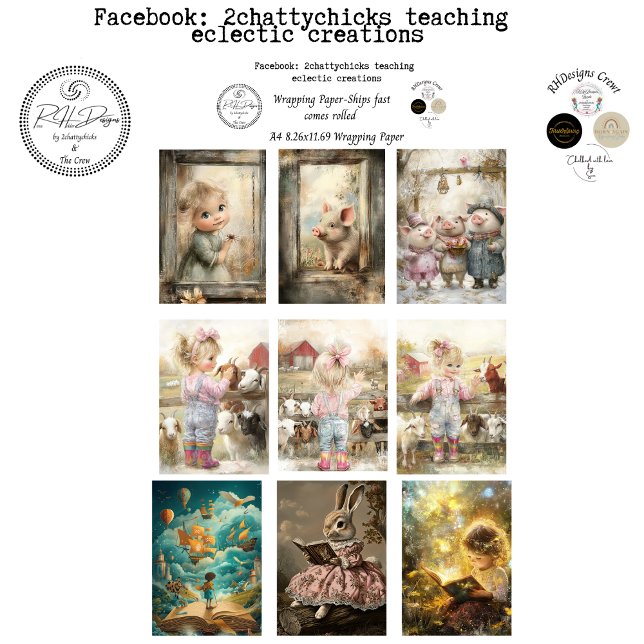 Papel de envolver 9 diseños de cuento A4 Decoupage (Subido por el creador)