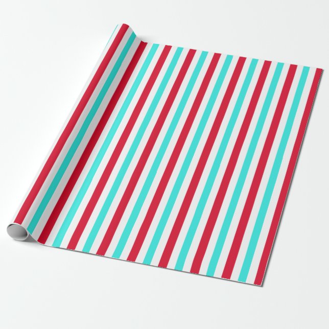 Papel de envolver a rayas turquesas, rojo y blanco (Desenrollado)