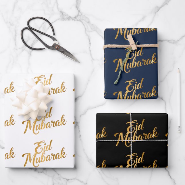 Papel de envolver blanco Feliz Eid Mubarak  (Anverso)