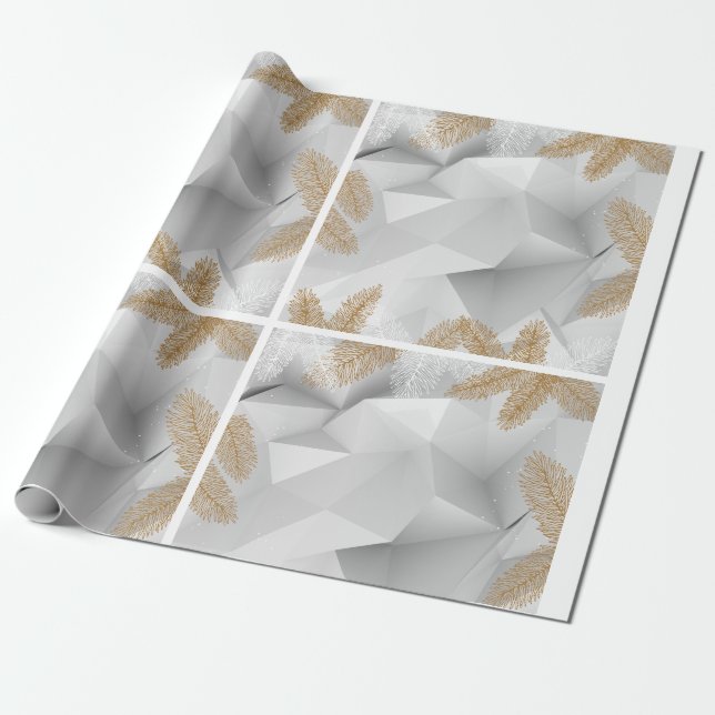 Papel de envolver blanco y dorado festivo (Desenrollado)