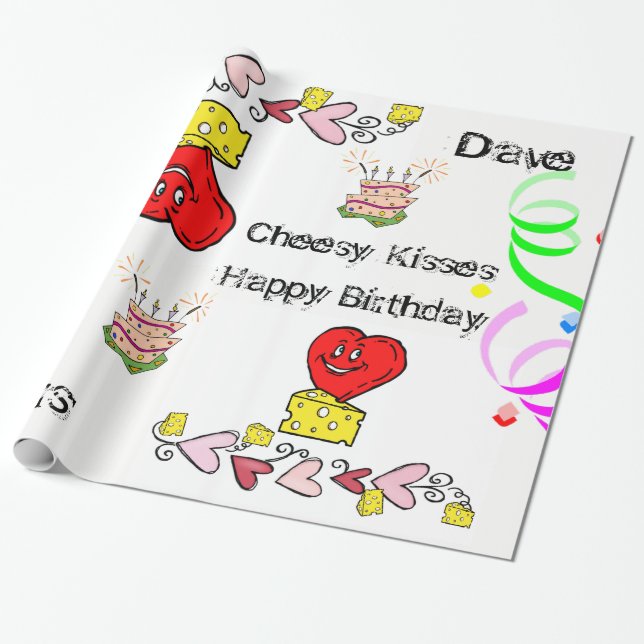 Papel de envolver Cheesy Red Heart Happy Birthday (Desenrollado)
