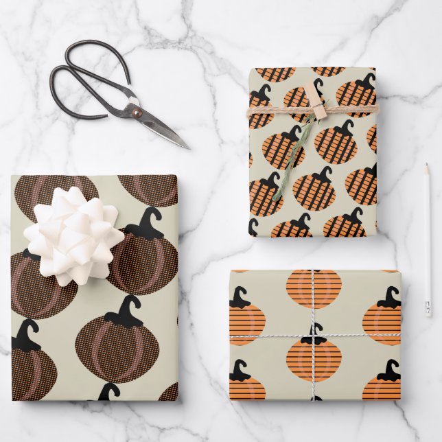 Papel de envolver con calabazas de Halloween Boho (Anverso)