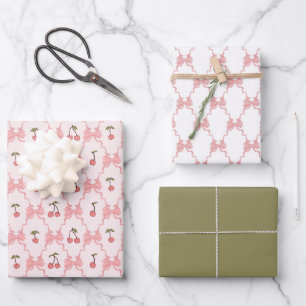 Papel de envolver con cerezas, papel de regalo con
