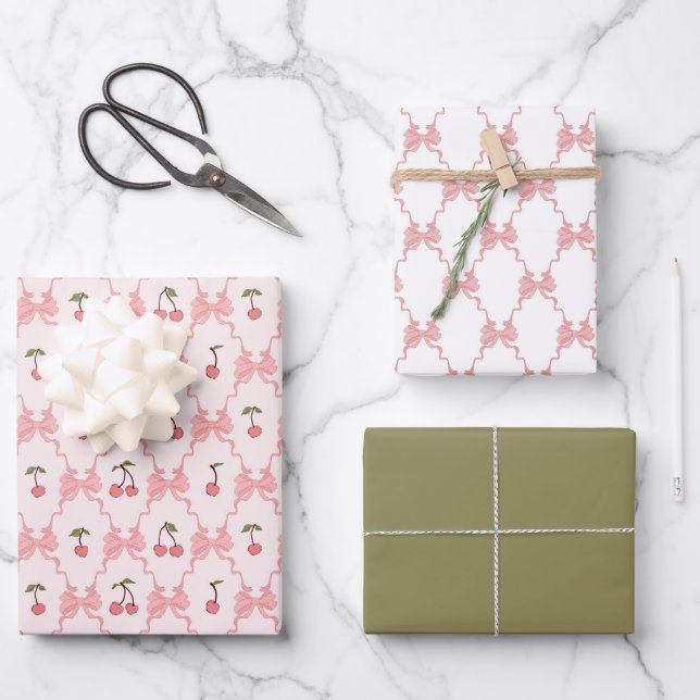Papel de envolver con cerezas, papel de regalo con (Anverso)