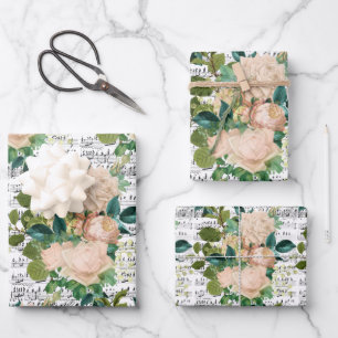 Papel de envolver con collage de rosas melocotón