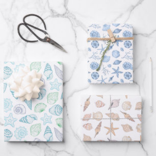 Papel de envolver con conchas, papel de regalo de 