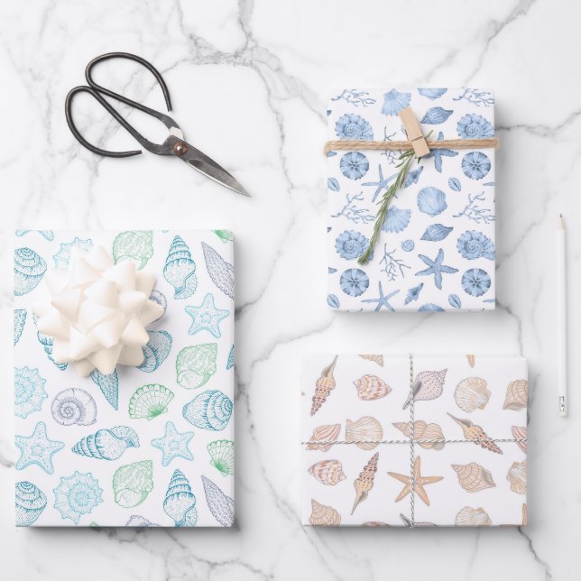 Papel de envolver con conchas, papel de regalo de  (Anverso)