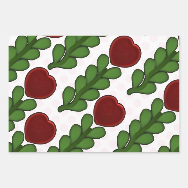 Papel de envolver con flores botánicas de corazón  (Anverso)