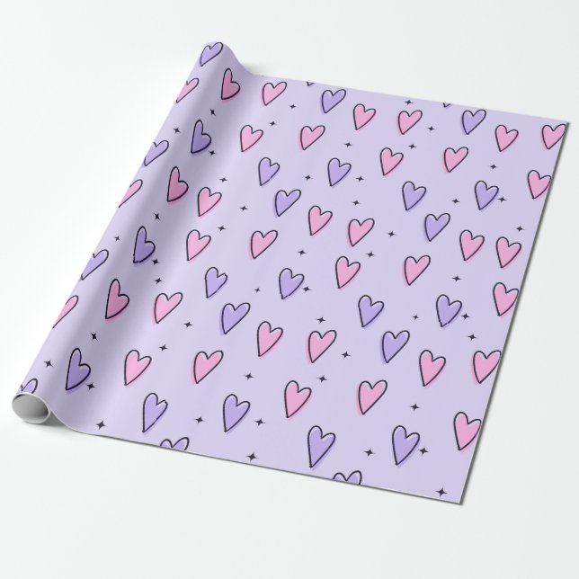 Papel de envolver con forma de corazón rosa y púrp (Desenrollado)