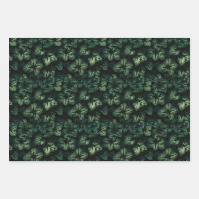Papel de envolver con hojas verdes hoja plana jueg (Anverso)