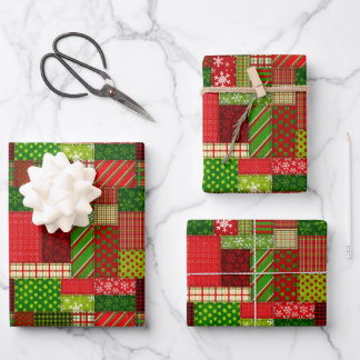 Papel de envolver con parches de colcha de Navidad