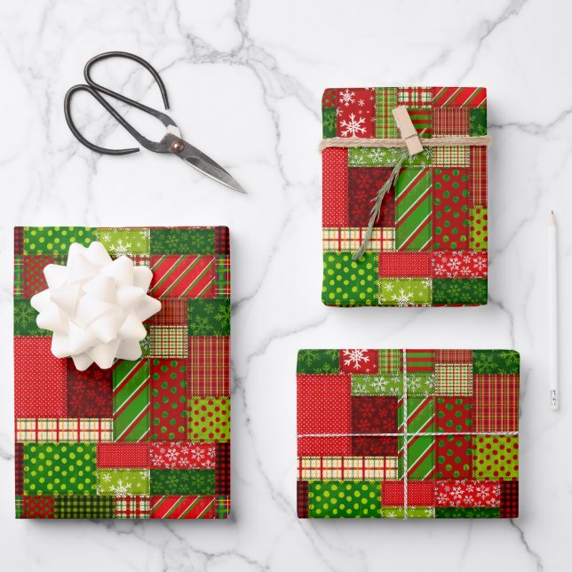 Papel de envolver con parches de colcha de Navidad (Anverso)