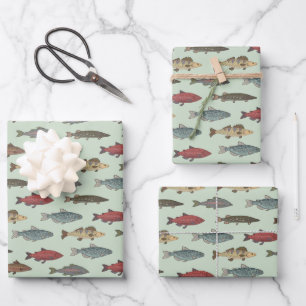 Papel de envolver con peces, papel de regalo de cu