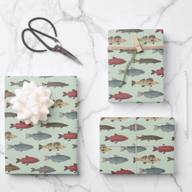 Papel de envolver con peces, papel de regalo de cu (Anverso)