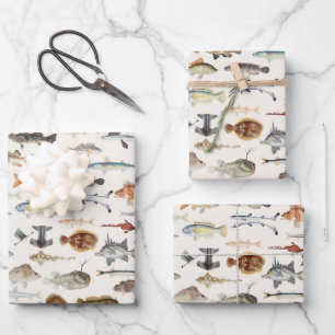 Papel de envolver con peces, papel de regalo de pe