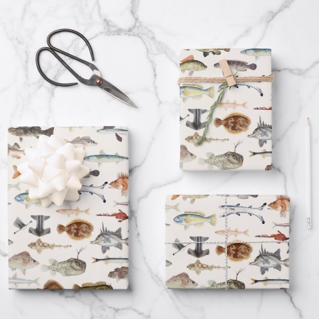 Papel de envolver con peces, papel de regalo de pe (Anverso)