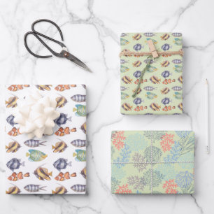 Papel de envolver con peces, papel de regalo náuti