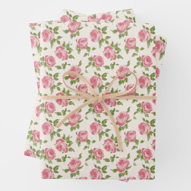 Papel de envolver con rosas rosadas (In situ)