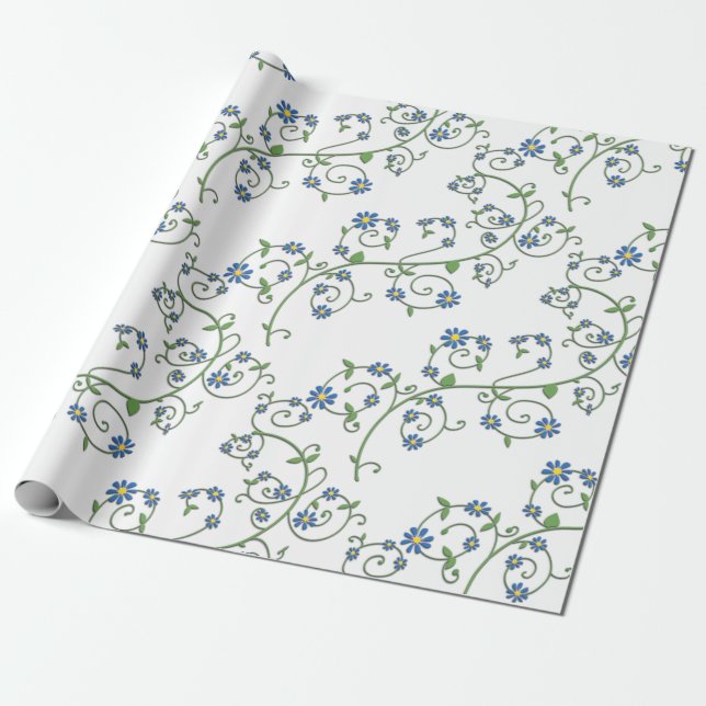 Papel de envolver con vid floral azul (Desenrollado)