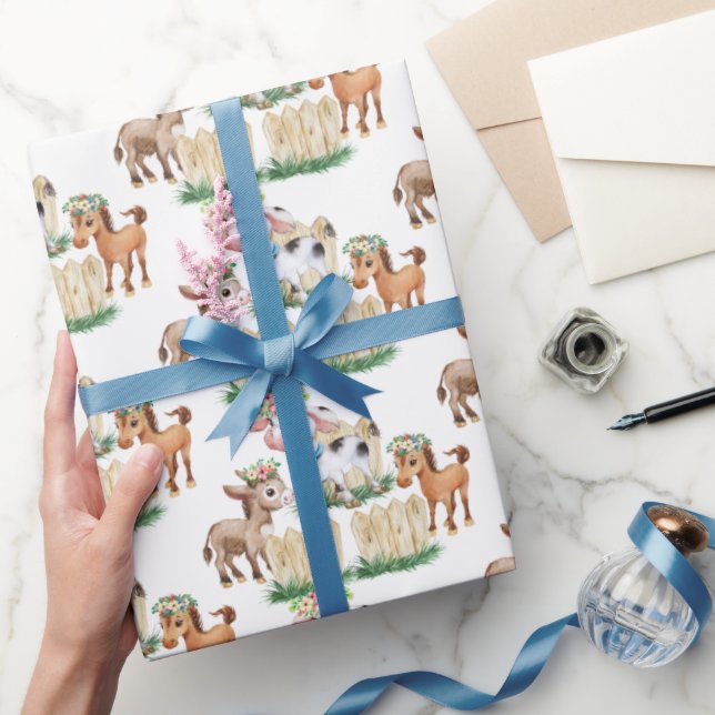 Papel de envolver de animales de granja floral de  (Regalar)