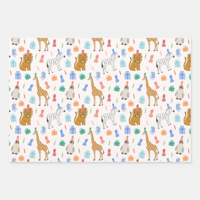 Papel de envolver de animales fiestas (Anverso)
