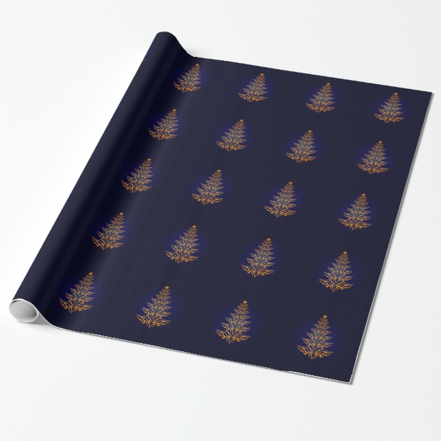 Papel de envolver de árbol de Navidad azul elegant (Desenrollado)