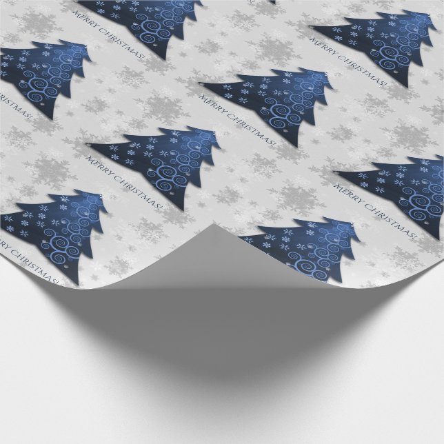 Papel de envolver de árbol de Navidad azul festivo (Esquina)