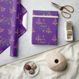 Papel de envolver de árbol de Navidad morado y dor