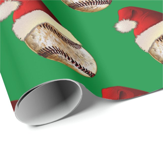 Papel de envolver de béisbol de Navidad Única (Esquina del rollo)