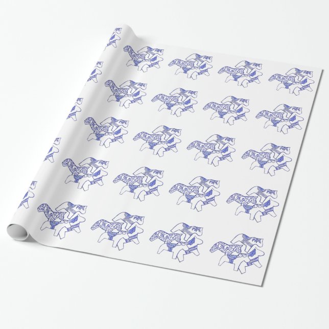 Papel de envolver de caballos Blue Dala (Desenrollado)