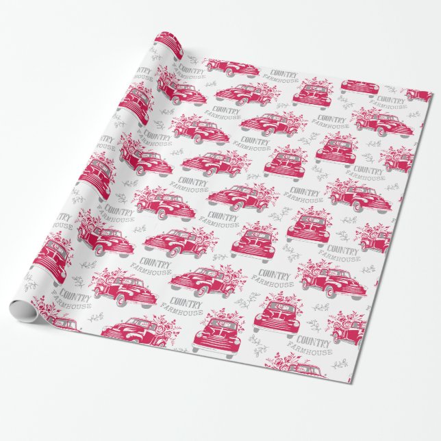 Papel de envolver de camiones rojos vintage (Desenrollado)
