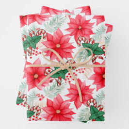 Papel de envolver de canes y poinsettias para navi