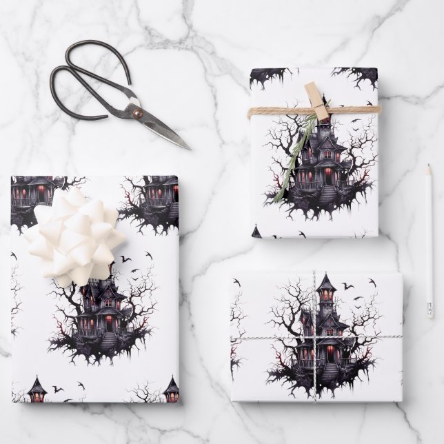 Papel de envolver de casa embrujado personalizado (Anverso)