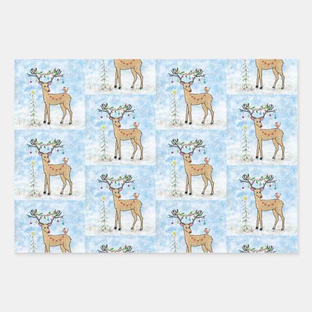 Papel de envolver de ciervos navidades (Anverso)