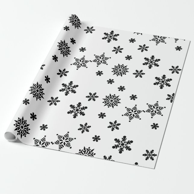 Papel de envolver de copos de nieve en blanco y ne (Desenrollado)