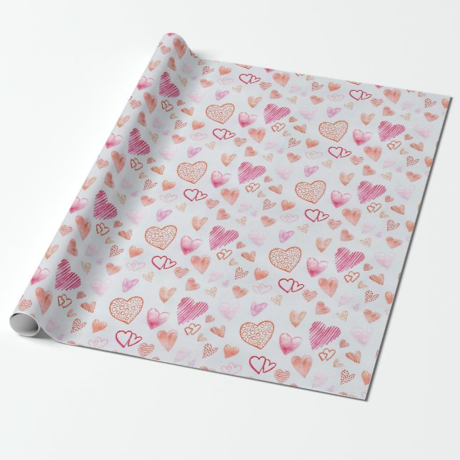 Papel de envolver de corazón de amor rosado mini (Desenrollado)
