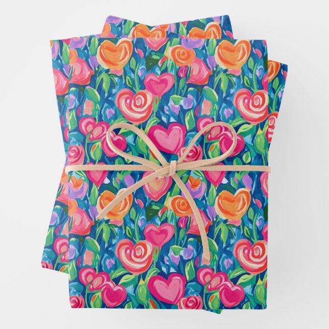 Papel de envolver de corazones y flores de abdomen (In situ)