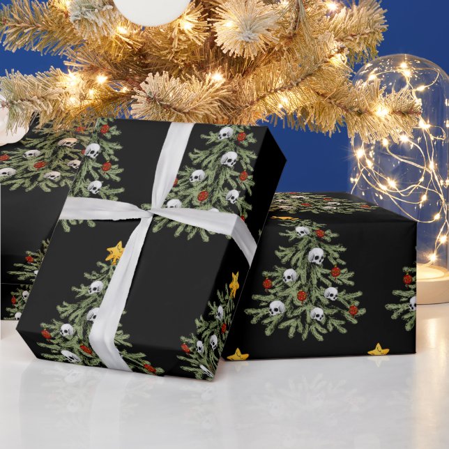 Papel de envolver de cráneo de árbol de Navidad es (Vacaciones)
