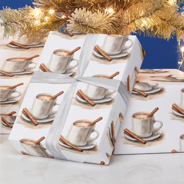 Papel de envolver de espresso (Warm Espresso with Cinnamon Sticks Christmas  Wrapping Paper by Painted Paperie
)