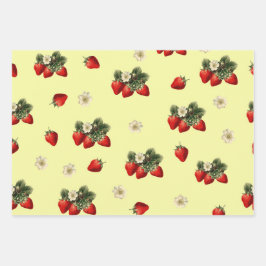 Papel de envolver de fresa con flores en amarillo