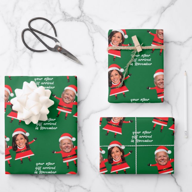 Papel de envolver de Harris Biden divertida Santa (Anverso)