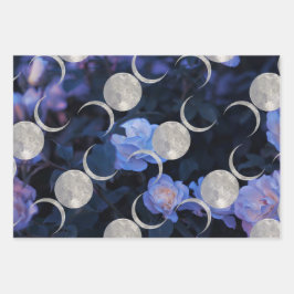 Papel de envolver de la luna triple floral oscura