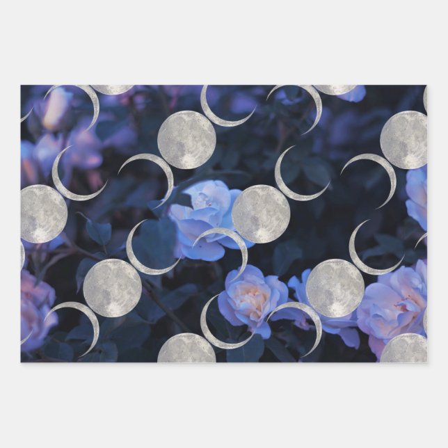 Papel de envolver de la luna triple floral oscura (Anverso 2)