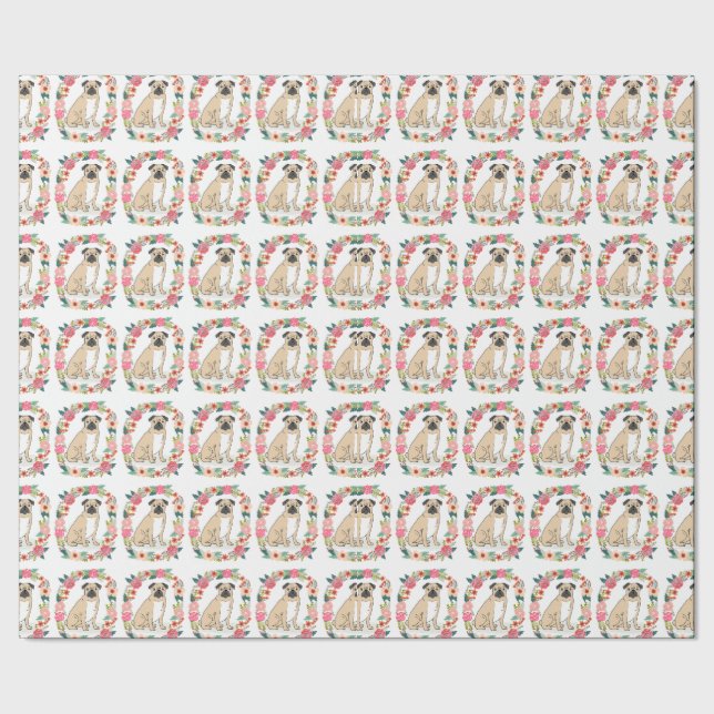 Papel de envolver de las flores de pug - envoltura (Costura)