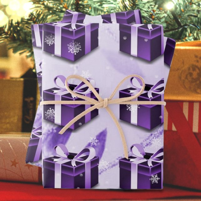 Papel de envolver de Navidades morados (Purple Christmas Gift Wrapping Paper)
