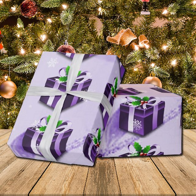 Papel de envolver de Navidades morados (Purple Christmas Gift Wrapping Paper)