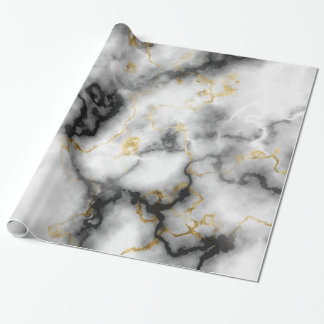 Papel de envolver de oro blanco y negro de mármol 