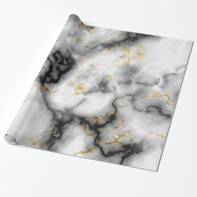Papel de envolver de oro blanco y negro de mármol  (Desenrollado)