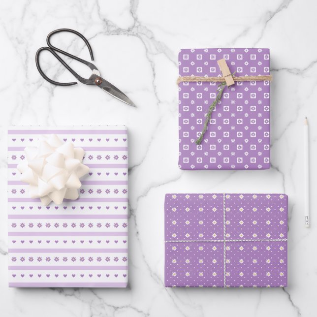 Papel de envolver de paletas moradas, puntos y cor (Anverso)