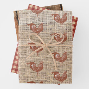 Papel de envolver de pollo en Burlap, una granja r